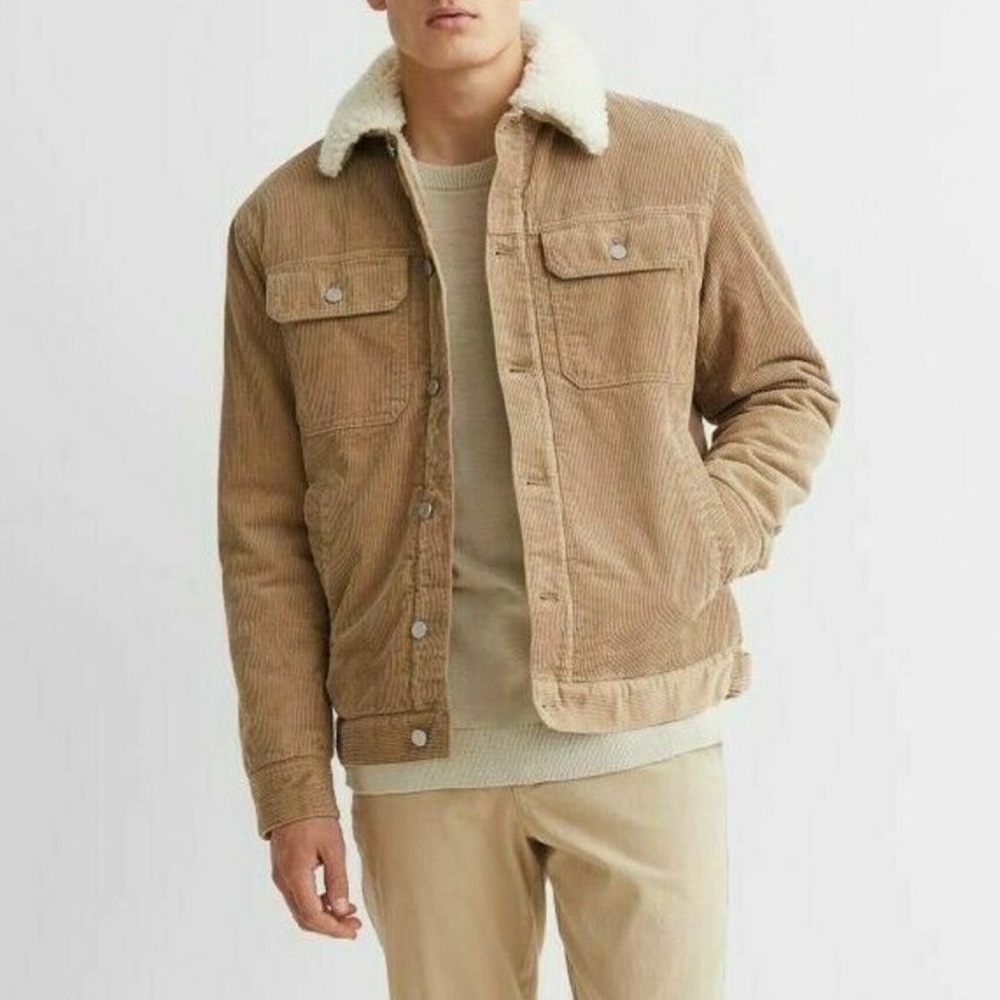 Men's Tan Corduroy Jacket with Sherpa Lining